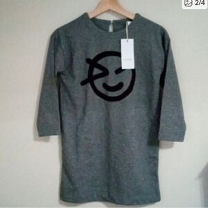 Wynken Size 8 Girls NWT Cute Gray Dress with Smiley Face Design